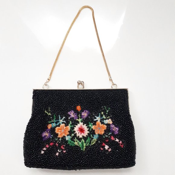 Du Val Vintage Black Beaded and Embroidered Handbag - Picture 1 of 9